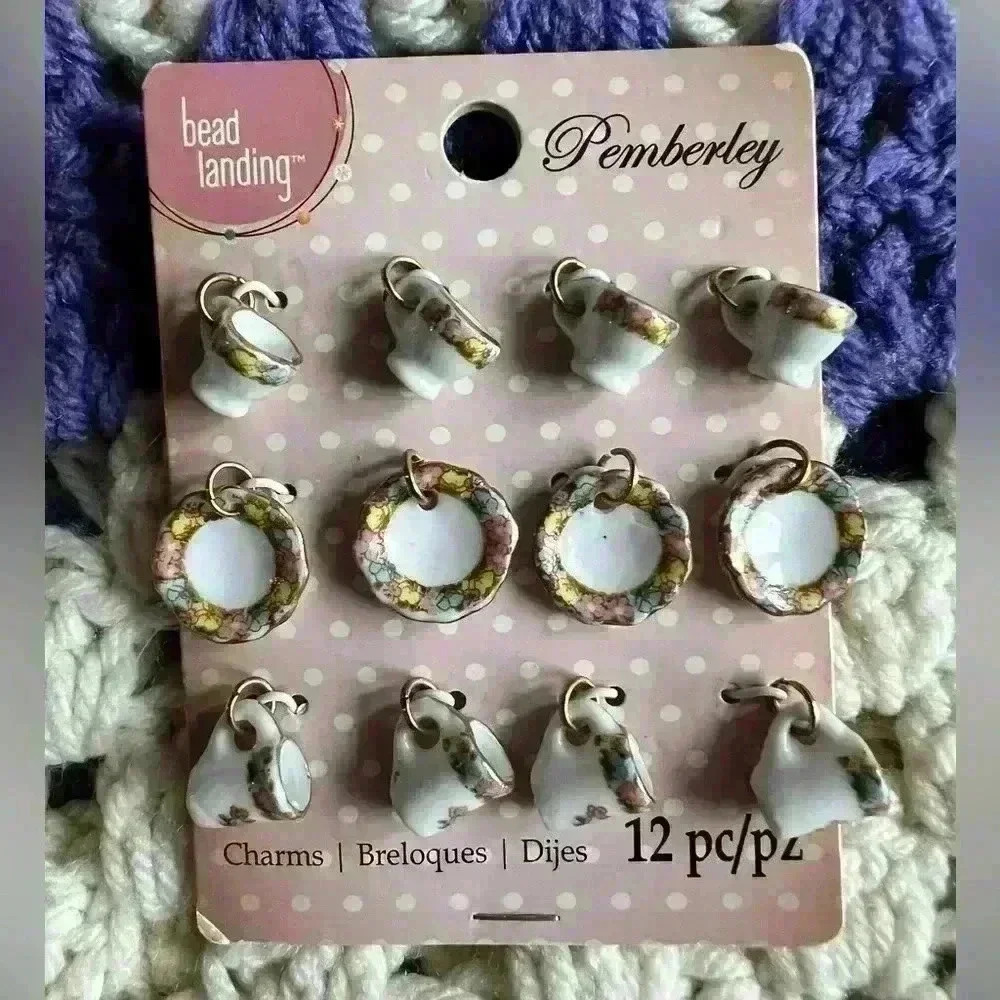 Bead Landing Pemberly Pink Floral Victorian Tea Cup Plates Bead Charms Jewelry